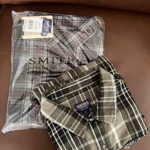 TWO Smith's Workwear Mens XL Plaid Long Sleeve Button Down Flannel Shirts (2)